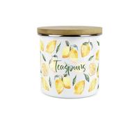 Purely Home Painted Lemons Teaspoons Canister - White Metal Enamel Kitchen Food Storage Container