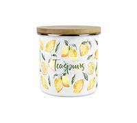 Purely Home Painted Lemons Teaspoons Canister - White Metal Enamel Kitchen Food Storage Container
