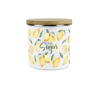 Purely Home Painted Lemons White Sugar Canister - White Metal Enamel Kitchen Food Storage Container