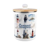 Purely Home Painted Lighthouses Compost Caddy - Metal 2L Decorative Kitchen Food Waste Bin