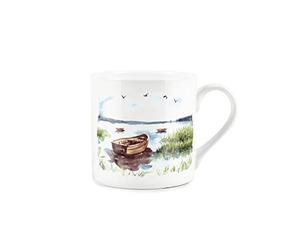 Purely Home Painted Scenes Row Boat Design Mug - Fine Bone China White Mug Coffee/Tea Gift