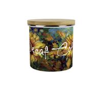 Purely Home Painted Sunflowers Decaf Coffee Storage Canister - Van Gogh Inspired Oil Paint Artwork - Enamel Kitchen Storage Container