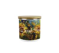 Purely Home Painted Sunflowers Decaf Tea Storage Canister - Van Gogh Inspired Oil Paint Floral Artwork - Enamel Medium Kitchen Container