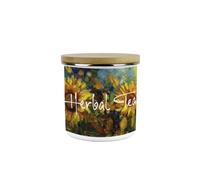 Purely Home Painted Sunflowers Herbal Tea Storage Canister - Van Gogh Inspired Oil Paint Floral Artwork - Enamel Medium Kitchen Container