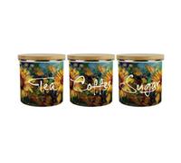 Purely Home Painted Sunflowers Tea Coffee & Sugar Storage Canisters Set - Van Gogh Inspired Floral Artwork - Enamel Kitchen Containers