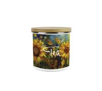 Purely Home Painted Sunflowers Tea Storage Canister - Van Gogh Inspired Oil Paint Floral Artwork - Enamel Medium Kitchen Storage Container