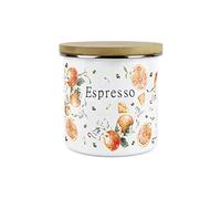Purely Home Painted Tangerines Espresso Coffee Canister - White Metal Enamel Kitchen Food Storage Container