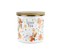 Purely Home Painted Tangerines Green Tea Canister - White Metal Enamel Kitchen Food Storage Container