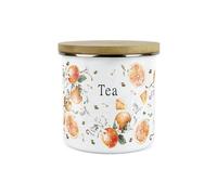 Purely Home Painted Tangerines Tea Canister - White Metal Enamel Kitchen Food Storage Container