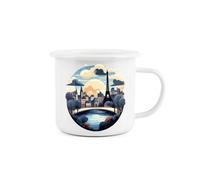 Purely Home Paris At Night Enamel Mug - Camping Gift Durable Hot Drinks White Outdoor Gift Cup - Travel Picnics Home Hiking