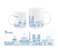 Purely Home Paris Mug - Blue Parisian Skyline Romantic Travel Gift/Present - Tea/Coffee White Bone China Mug
