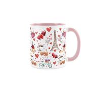 Purely Home Paris Mug - Eiffel Tower & Croissants White & Pink Coffee/tea Gift 11Oz