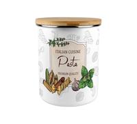 Purely Home Pasta Storage Canister - Italian Cooking Gifts Extra-Large Enamel Kitchen Tin With Bamboo Lid