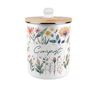 Purely Home Pastel Flowers Compost Caddy - Enamel 2L Kitchen Food Waste Bin