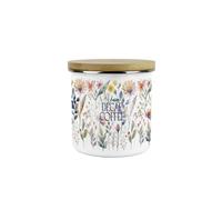 Purely Home Pastel Flowers Decaf Coffee Storage Canister - Watercolour Floral Gift - White Enamel Medium Kitchen Food/drinks Storage Container