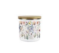 Purely Home Pastel Flowers Decaf Tea Storage Canister - Watercolour Floral Gifts - White Enamel Medium Kitchen Food/drinks Storage Container