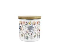 Purely Home Pastel Flowers Green Tea Storage Canister - Watercolour Floral Gifts - White Enamel Medium Kitchen Food/drinks Storage Container