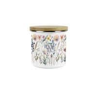 Purely Home Pastel Flowers Peach Tea Storage Canister - Watercolour Floral Gifts - White Enamel Medium Kitchen Food/drinks Storage Container
