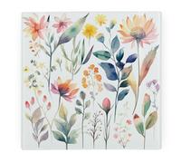 Purely Home Pastel Flowers Square Glass Worktop Protector - Smooth Board Kitchen Chopping Board With Non-Slip Feet