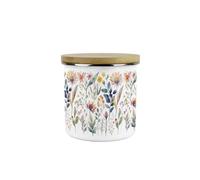 Purely Home Pastel Flowers Storage Canister - Watercolour Floral Gifts - White Enamel Medium Kitchen Food/drinks Storage Container (No Text)