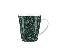Purely Home Peacock Feathers Latte Mug - Vibrant Green Bird Gift - Ceramic Tea/Coffee Present Gift