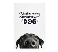 Purely Home Peeping Dog Tea Towel - Visitors Must Be Approved By The Dog - Black Labrador Gift Panama Cotton Kitchen Dish Towel/Drying Cloth - 67cm x 45cm