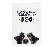 Purely Home Peeping Dog Tea Towel - Visitors Must Be Approved By The Dog - Border Collie Gift Panama Cotton Kitchen Dish Towel/Drying Cloth - 67cm x 45cm