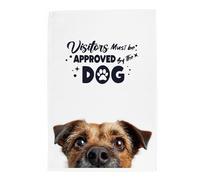 Purely Home Peeping Dog Tea Towel - Visitors Must Be Approved By The Dog - Border Terrier Gift Panama Cotton Kitchen Dish Towel/Drying Cloth - 67cm x 45cm