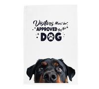 Purely Home Peeping Dog Tea Towel - Visitors Must Be Approved By The Dog - Rottweiler Gift Panama Cotton Kitchen Dish Towel/Drying Cloth - 67cm x 45cm
