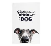Purely Home Peeping Dog Tea Towel - Visitors Must Be Approved By The Dog - Whippet Gift Panama Cotton Kitchen Dish Towel/Drying Cloth - 67cm x 45cm