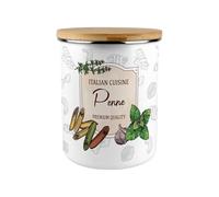Purely Home Penne Pasta Storage Canister - Italian Cooking Gifts Extra-Large Enamel Kitchen Tin With Bamboo Lid