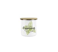 Purely Home Peppermint Green Herbs Storage Canister - White And Green Classic Cooking Herbs Metal Enamel Food Storage Container
