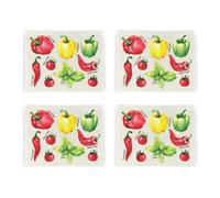 Purely Home Peppers Fabric Placemats Set - Rectangle Bright & Vibrant Pepper And Tomato Design - Set Of Four (4) Table Placemats