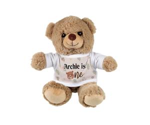 Purely Home Personalisable First Birthday Teddy Bear - Small Plush Toy Custom Gifts for Children - Light Brown Stuffed Animal with Printed T-Shirt
