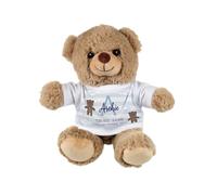 Purely Home Personalisable New Baby Boy Teddy Bear - Small Plush Toy Birth Date and Weight Gift - Light Brown Stuffed Animal with Printed T-Shirt