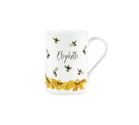 Purely Home Personalised Bees & Flowers Mug - Floral Bumblebee Tea/Coffee Bone China Cup - Custom Drinkware Present/Gifts for Bee Lovers