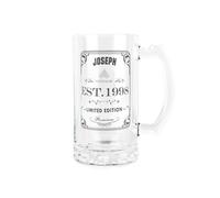 Purely Home Personalised Birthday Glass Stein Gift - Vintage Beer Glass Present - 450ml Drinking Cup/Tankard Mug with Handle Gifts for Birthdays
