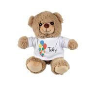 Purely Home Personalised Birthday Teddy Bear - Small Plush Toy Balloon Gifts for Children - Light Brown Stuffed Animal with Printed T-Shirt