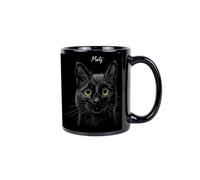 Purely Home Personalised Black Cat Mug - Black Ceramic Tea/Coffee Cup Custom Gifts for Cat Lovers