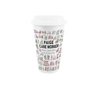 Purely Home Personalised Care Worker Ceramic Travel Mug - Funny Custom Novelty Job Gifts for Healthcare Staff - Reusable Silicone Lid Double-Walled Insulated Drinks Flask Cup