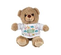Purely Home Personalised Cartoon Dinosaurs Teddy Bear - Small Plush Toy Custom Gifts for Boys - Light Brown Stuffed Animal with Printed T-Shirt
