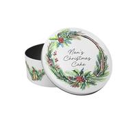 Purely Home Personalised Christmas Wreath Cake Tin - Festive Foliage Kitchen Bakeware Gifts - Small Round Metal Storage Container for Baking 18 x 7cm