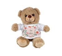 Purely Home Personalised Couples Teddy Bear - Small Plush Bear Custom Name Valentines Day Gift - Light Brown Stuffed Animal with Floral T-Shirt