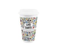 Purely Home Personalised Darts Novelty Ceramic Travel Mug - Gifts for Darts Players - Reusable Silicone Lid Double-Walled Insulated Drinks Flask Cup