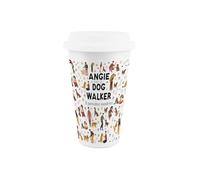 Purely Home Personalised Dog Walker Ceramic Travel Mug - Funny Custom Novelty Job Gifts for Dog Sitters - Reusable Silicone Lid Double-Walled Insulated Drinks Flask Cup