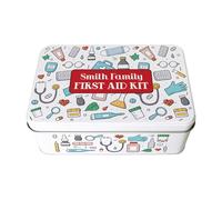 Purely Home Personalised First Aid Storage Tin - Novelty Cartoon Medical Box Organiser, Rectangular Metal Case 195 x 125 x 75mm