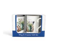 Purely Home Personalised Gardening Mug & Coaster Gift Set - Tea/Coffee Bone China Mug and Cork Coaster Gardening Set