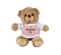 Purely Home Personalised Happy Valentines Day Teddy Bear - Small Plush Bear Couples Gift - Light Brown Stuffed Animal with Pink T-Shirt