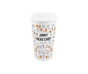 Purely Home Personalised Head Chef Ceramic Travel Mug - Cooking Themed Custom Novelty Gifts for Chefs - Reusable Silicone Lid Double-Walled Insulated Drinks Flask Cup