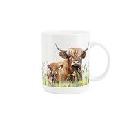 Purely Home Personalised Highland Cow & Calf Mug - Custom Floral Meadow Farmyard Animals Gift/Present - Tea/Coffee Hot Drinks Bone China Mug